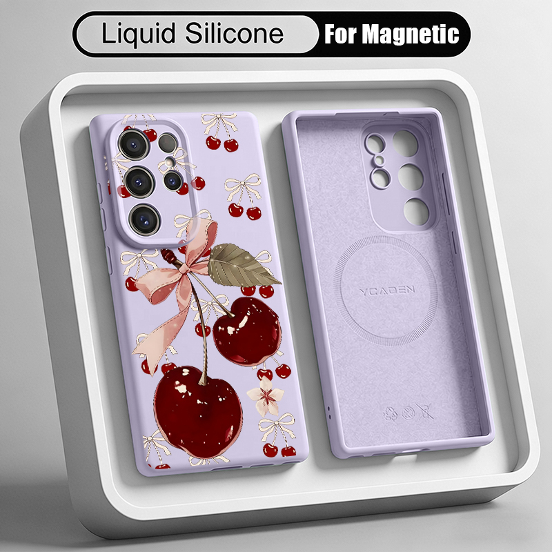 Liquid Silicone Magnetic Phone Case - Kirschmuster Flüssigsilikon Handyhülle für Samsung Galaxy