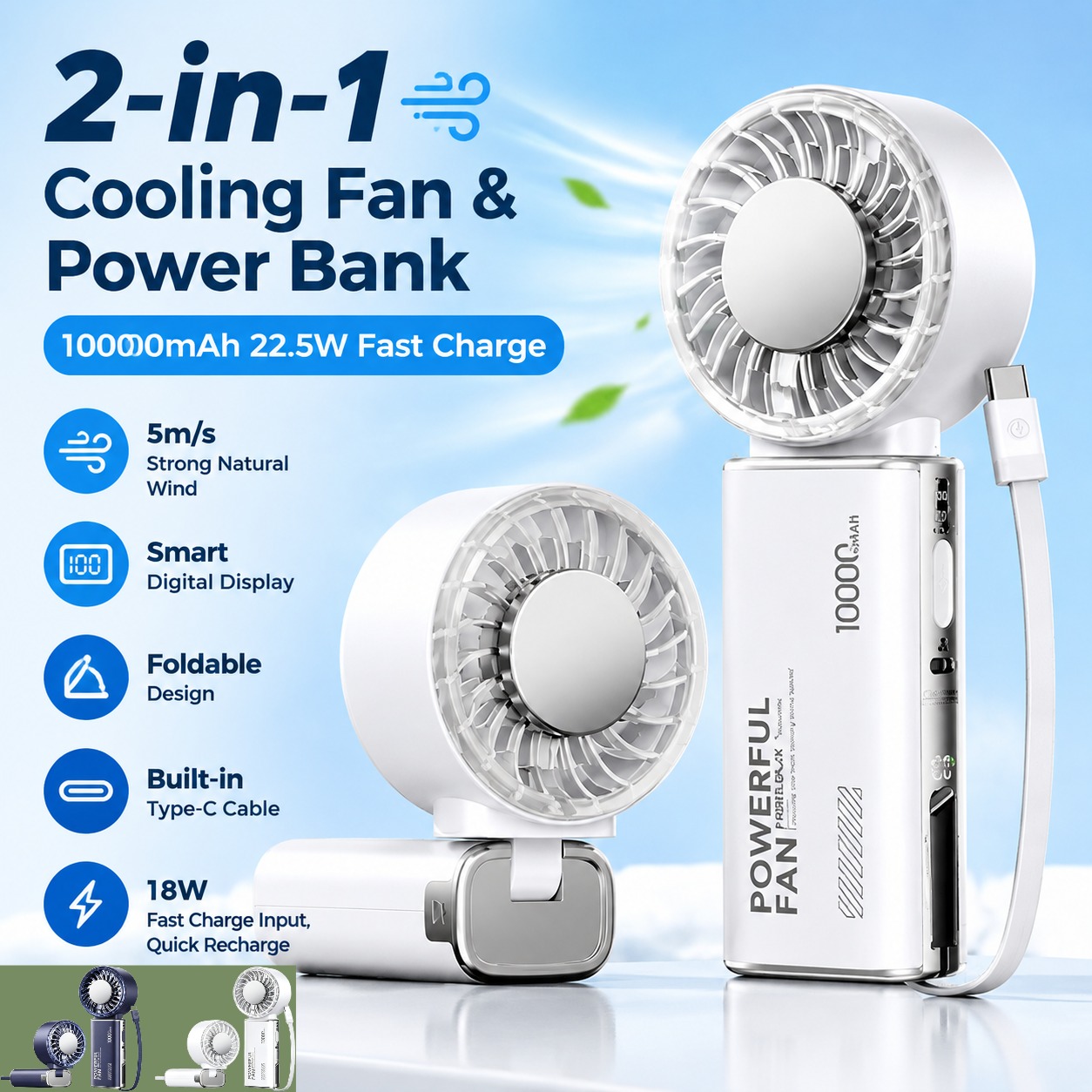 Power Banks - REMAX Handventilator mit Powerbank, 10000 mAh,